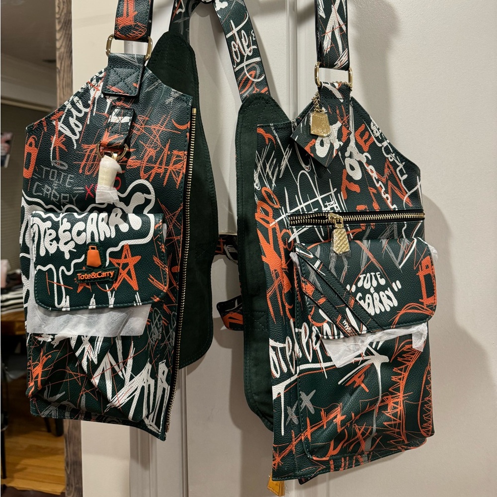 Tote & Carry Graffiti Leather Tactical Vest in green/ orange / white.  New!